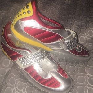 Cute silver and red strap over shoes